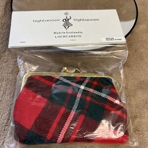 Highlander Lochcarron Scotland New Wool Tartan Plaid Kisslock Med Double Purse